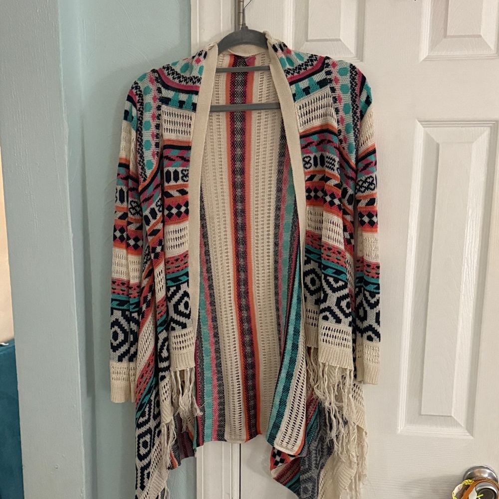 No Boundaries Colorful Tribal Open Front Cardigan